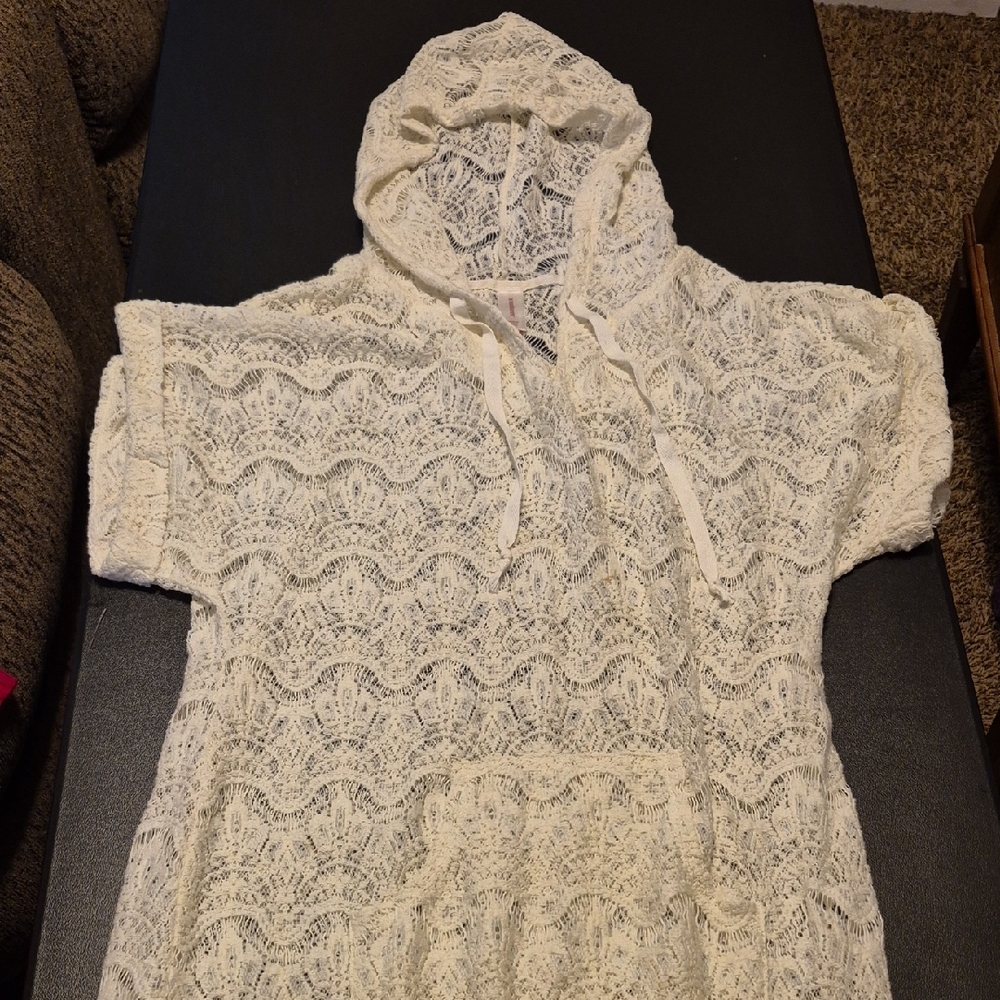 No Boundaries Cream Lace Hooded Cover-Up